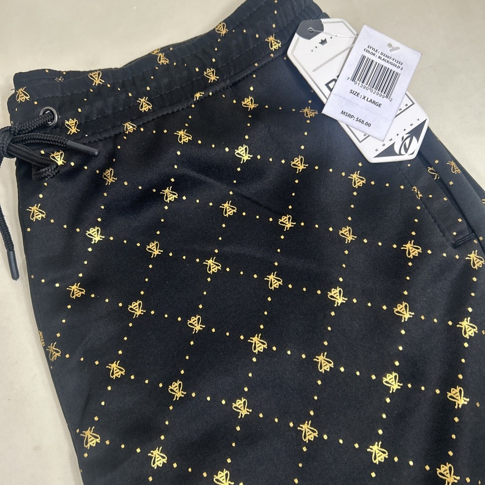 NWT Drill Clothing Company Black & Gold Honey Bee Drawstring Men's Shorts XL $68